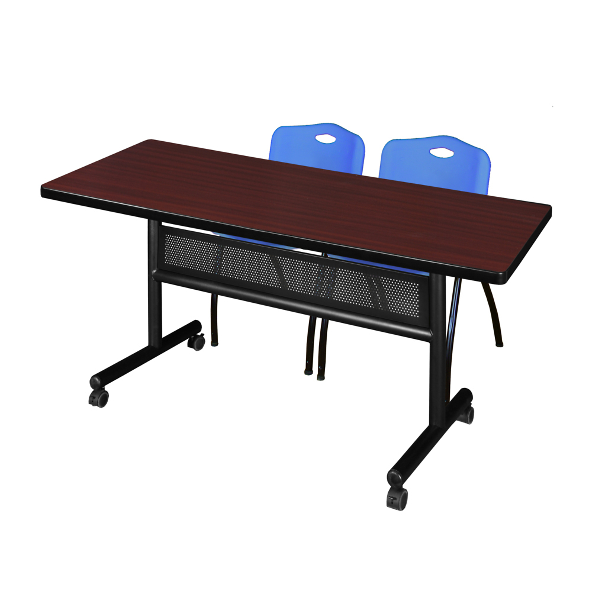 Regency Kobe Flip-Top Privacy Nesting Table Set — 60in. x 30in., Mahogany, Includes 2 Blue M Stack Chairs, Model# MKFTM6030MH47BE